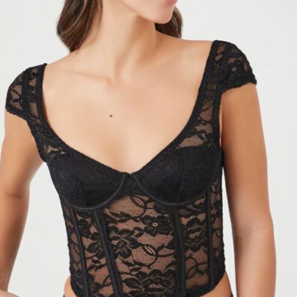 Sheer Lace Lingerie Corset Black